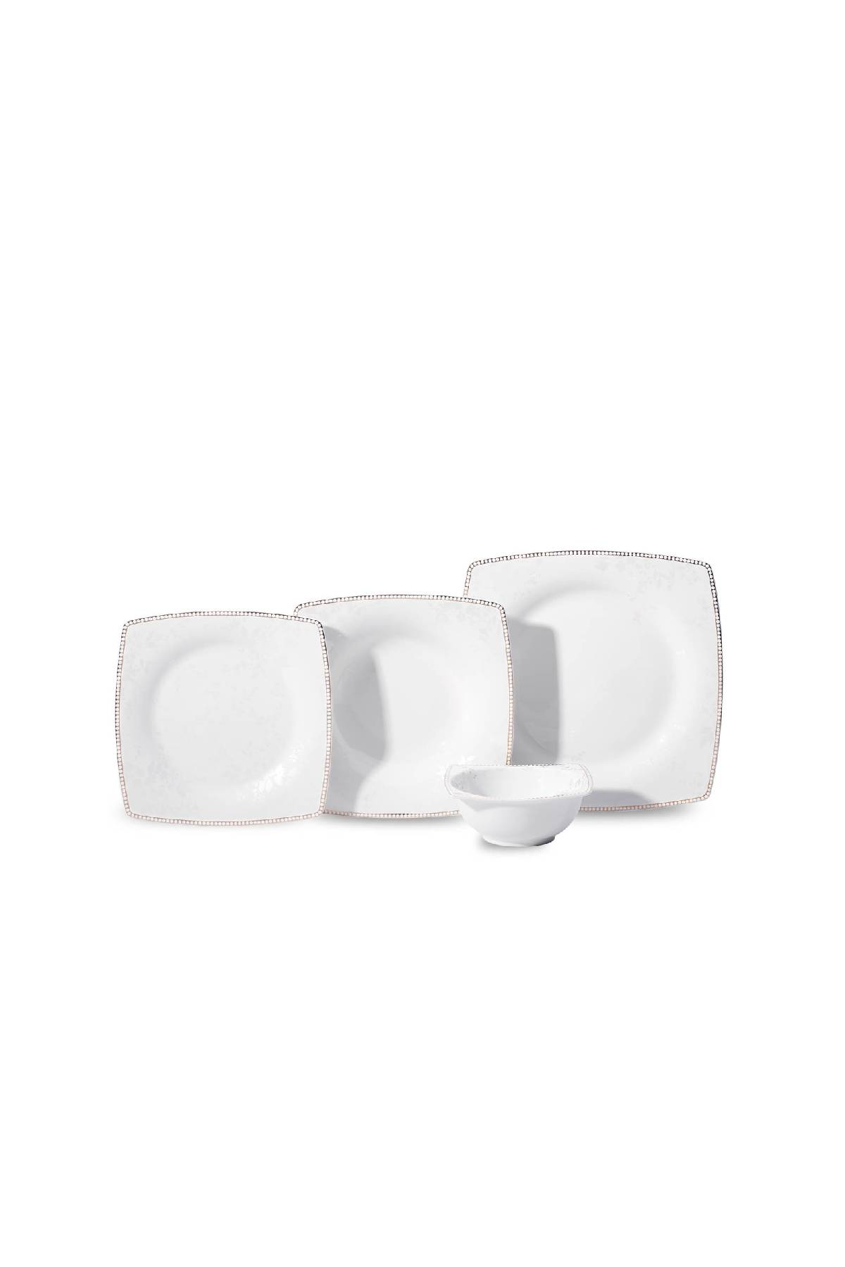 1234567925905 Korkmaz A8081 Zena Collection 60 Parça Yemek Takımı - 12 Kişilik, Kare Formlu, Porselen, İnci Görünümlü Kenar İşlemeli Şık Sofra Seti - Görsel 1