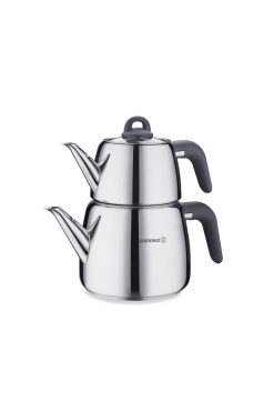 Korkmaz A045-03 Bella Füme Çaydanlık Takımı - 18/10 Paslanmaz Çelik, İndüksiyon Uyumlu, Füme Renkli Isıya Dayanıklı Bakalit Saplı Şık Çaydanlık Seti