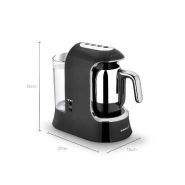 Korkmaz A862-01 Kahvekolik Aqua Otomatik Türk Kahve Makinesi - Siyah/Krom, 700W, Su Depolu, Taşma Önleyicili ve Köz Tadında Pişirme Özellikli Modern Kahve Makinesi