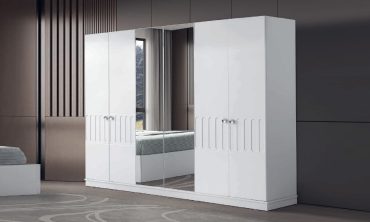 Aris 6 Kapılı Aynalı MDF Gardırop - Beyaz
