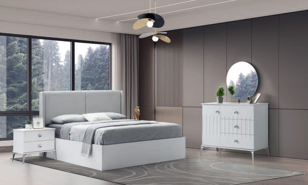 HİSAR MOBİLYA MDF ARİS YATAK ODASI TAKIMI BAŞLIKLI Aris 6 Kapılı MDF Yatak Odası Takımı - Beyaz / Aynalı - Görsel 1