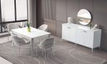 Aris Yemek Odası Takımı - Mat Beyaz, Dikey Kanallı Tasarım, Fonksiyonel Konsol ve Modern Masa Seti