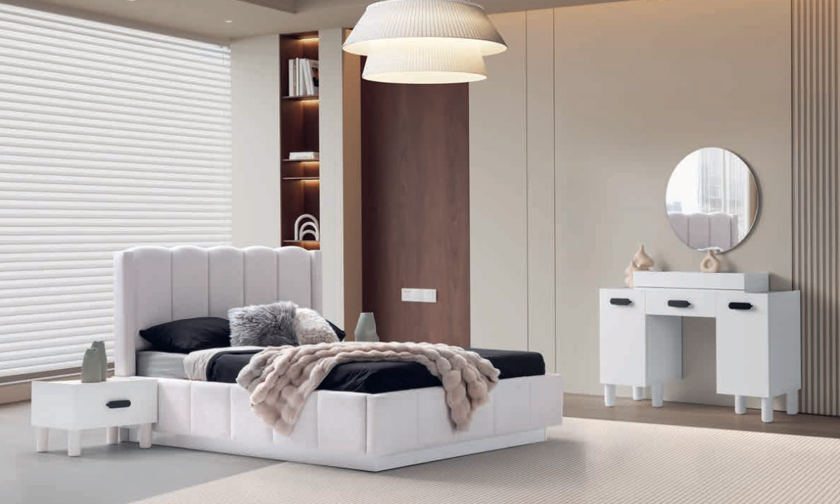 HİSAR MOBİLYA MDF FRİDA YATAK ODASI TAKIMI Frida 6 Kapılı MDF Yatak Odası Takımı - Beyaz / Reflekte Cam - Görsel 1