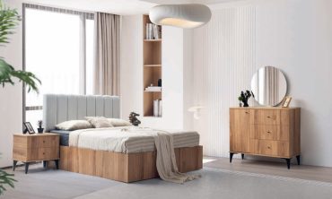 Lizbon MDF Yatak Odası Takımı - Ceviz / Siyah Cam