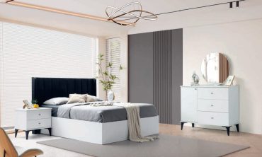 Melinda MDF Yatak Odası Takımı - Beyaz / Siyah Cam