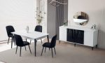Melinda Yemek Odası Takımı - Parlak Beyaz ve Siyah Cam Kombinasyonlu, Fonksiyonel Konsol ve Modern Masa Seti
