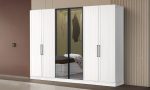 Frida 6 Kapılı Gardırop - Mat Beyaz Dikey Kanallı, Füme Camlı ve Dahili Aydınlatmalı Modern Yatak Odası Dolabı