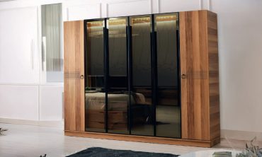 İdol 6 Kapılı MDF Gardırop – Ceviz ve Füme Camlı Lüks Tasarım