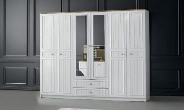 Klas 6 Kapılı Çekmeceli MDF Gardırop – Beyaz Country Tarz Yatak Odası Dolabı