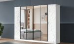 Lara 6 Kapılı Gardırop - Organik Rölyef İşlemeli, Tam Boy Aynalı ve Modern Beyaz Tasarımlı Geniş Yatak Odası Dolabı