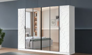 Lara 6 Kapılı Gardırop - Organik Rölyef İşlemeli, Tam Boy Aynalı ve Modern Beyaz Tasarımlı Geniş Yatak Odası Dolabı