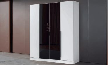 Melinda 4 Kapılı MDF Gardırop – Siyah Cam Detaylı Modern Tasarım