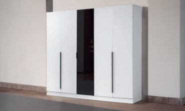 Melinda 5 Kapılı MDF Gardırop – Siyah Cam Detaylı Beyaz Modern Dolap