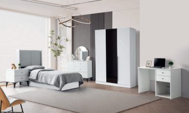 Melinda MDF Genç Odası Takımı – Siyah Beyaz Modern Genç Mobilyası