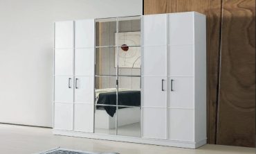 Safir 6 Kapılı Aynalı MDF Gardırop – Beyaz Modern Yatak Odası Dolabı