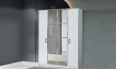 Safir 4 Kapılı Aynalı MDF Gardırop – Beyaz Modern Yatak Odası Dolabı