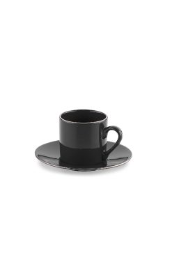 Korkmaz A8717-2 Siesta Collection 6 Kişilik Kahve Fincan Takımı - Siyah, Bronz Kenar Detaylı, 12 Parça Lüks Porselen Fincan Seti