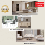 ATILIM Capella & Bodrum Full Düğün Paketi - Bazalı Yatak Odası, Yemek Odası ve 3+3+1 Koltuk Takımı (Yatak + Baza Hediyeli)