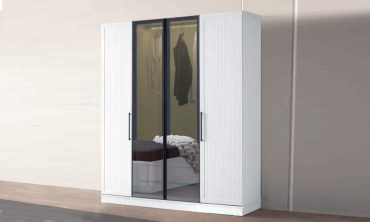 Frida 4 Kapaklı Aynalı Modern Gardırop – Beyaz ve Antrasit Detaylı