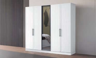 Frida 5 Kapaklı Aynalı Modern Gardırop – Beyaz ve Antrasit Detaylı