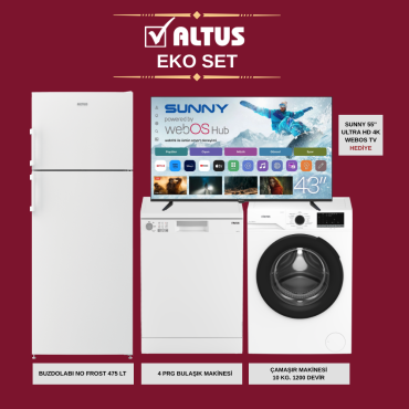 Altus Eko Beyaz Eşya Seti + Sunny 55" Ultra HD Smart TV Hediye