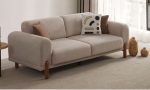 Boiss Modern Buklet Kumaş 3'lü Kanepe - Krem Yataklı Koltuk / Ahşap Ayaklı