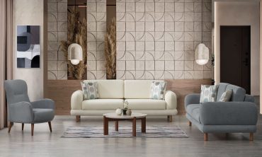 Nature Modern Koltuk Takımı - Yataklı ve Sandıklı Buklet Kumaş / Ahşap Ayaklı