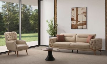 Neon Modern Kapitone 3'lü Kanepe - Chester Stil Nubuk Dokulu Ahşap Ayaklı Koltuk