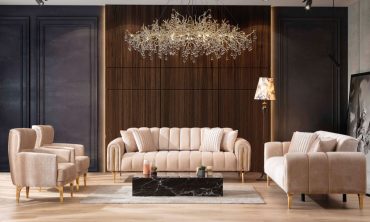 Nero Modern Lüks Koltuk Takımı - Gold Metal Ayaklı Dikey Kapitone Tasarım