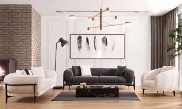 Orfa Modern Koltuk Takımı - Metal İskeletli Buklet Kumaş Antrasit ve Ekru Kombin