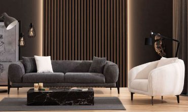 Orfa Modern Metal İskeletli 3'lü Koltuk - Antrasit Buklet Kumaş Tasarım Kanepe