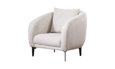 Orfa Modern Buklet Kumaş Berjer - Ekru Tasarım Tekli Koltuk / Siyah Metal Ayaklı