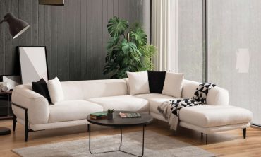 Orfa Modern Modüler Köşe Takımı - Metal İskeletli Ekru Buklet Kumaş L Koltuk