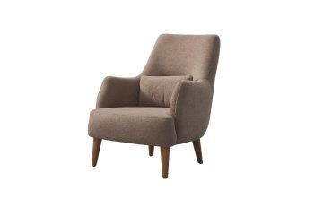 Pamir Modern Buklet Kumaş Berjer - Vizon Renk / Ahşap Ayaklı Tekli Koltuk