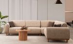 Pamir Modern Köşe Takımı - Dokulu Kumaş Vizon L Koltuk / Ahşap Kaideli