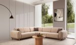 Pamir Modern Köşe Takımı - Dokulu Kumaş Vizon L Koltuk / Ahşap Kaideli - Görsel 2