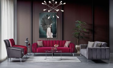 Piazza Modern Koltuk Takımı 3+3+1 - Dikey Kapitone İşlemeli Metal Ayaklı Tasarım