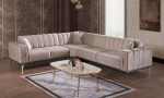 Piazza Modern Lüks Köşe Takımı - 3L RE 2R Modüler Kapitone L Koltuk / Gold Detaylı
