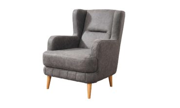 Toledo Modern Kanatlı Berjer - Antrasit Nubuk Dokulu Tekli Koltuk / Ahşap Ayaklı